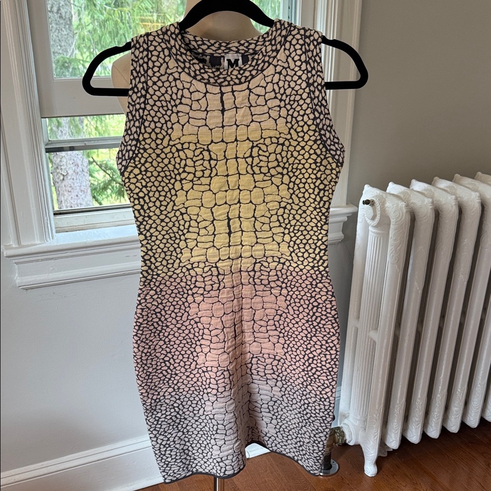 M by Missoni Croc-Patterned Mini Dress in Black, Cream, and Tan